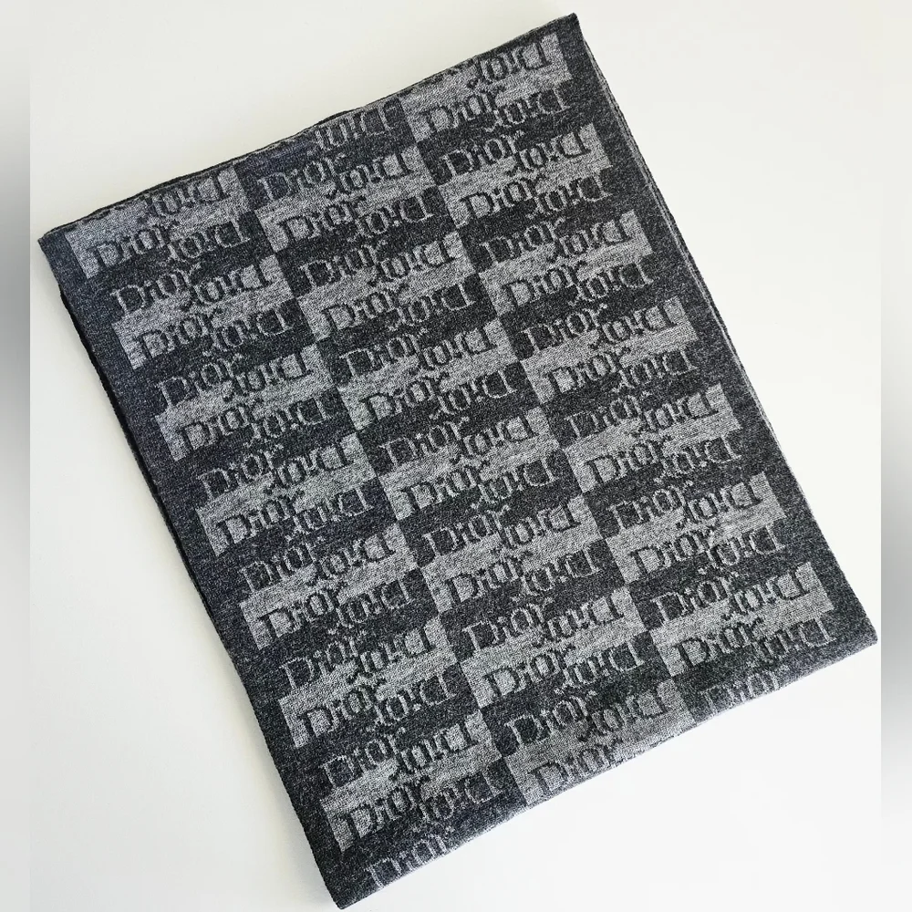 Dior Gray Monogram Reversible Wool Scarf
